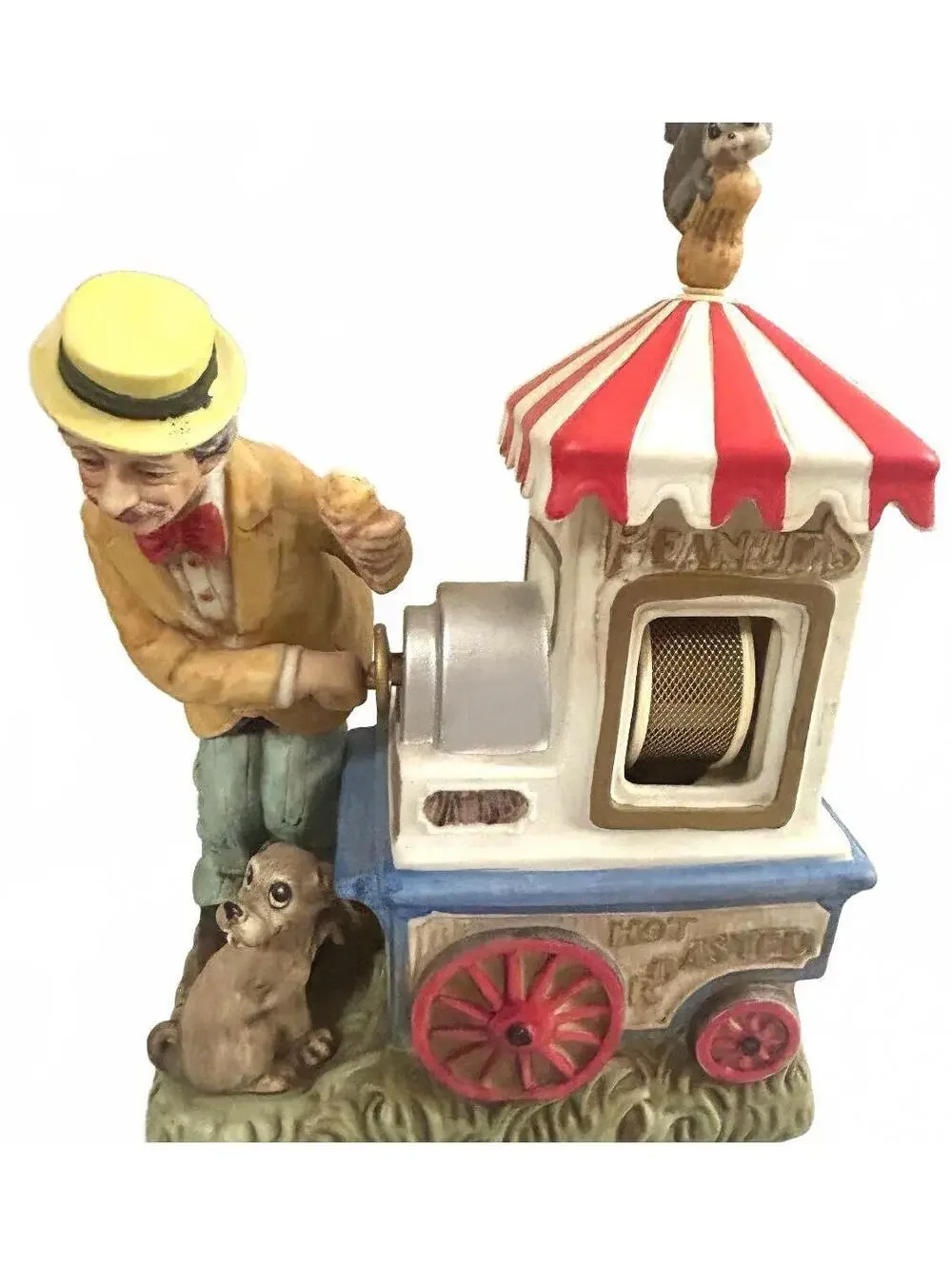 Vintage Peanut Vendor Figurine, Melody in Motion Musical Porcelain Non Working